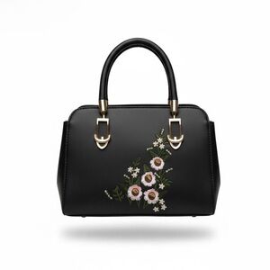 Black Floral Embroidered Top-Handle Bag